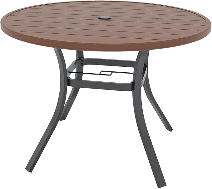 Round Outdoor Dining Table, 41-inch All-Weather Patio Table with Adjustable Umbrella Hole for Deck Lawn Garden Backyard - Photo 1