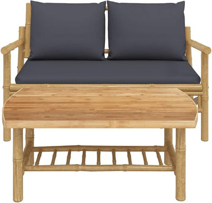 Garden Lounge Set Bamboo with Dark Grey Cushions Patio Couch Alfresco Lounge for Poolside Lawn