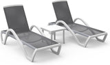 Domi Patio Chaise Lounge Chair Set of 3, Outdoor Aluminum Polypropylene Sunbathing Chair with Adjustable Backrest, Arm - Photo 7