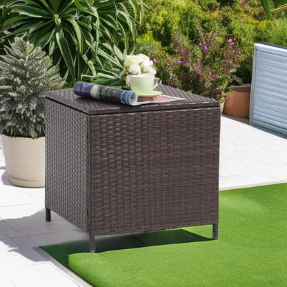 Verano Garden Outdoor Wicker Side Table, Small Storage Rattan Wicker End Table, Square Resin Coffee Table for Garden Porch Deck Living Room Backyard (Brown)
