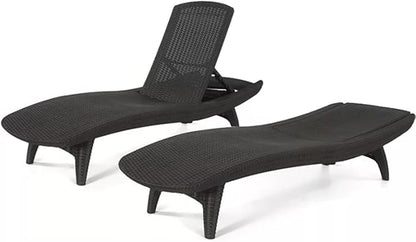 Outdoor Patio Chaise Lounge Chairs, All-Weather Wicker Rattan, Adjustable Backrest, Set of 2 (Gray)