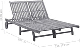 2-Person Sun Lounger with Cushions, Solid Acacia Wood Outdoor Chaise Lounge, Adjustable Backrest & Wheels for Patio - Photo 2