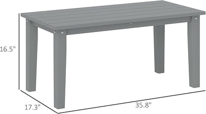 Outsunny HDPE Outdoor Coffee Table, All-Weather Rectangle Patio Coffee Table, Plastic Outdoor Patio Table with Slatted Tabletop for Garden, Balcony, Backyard, Gray