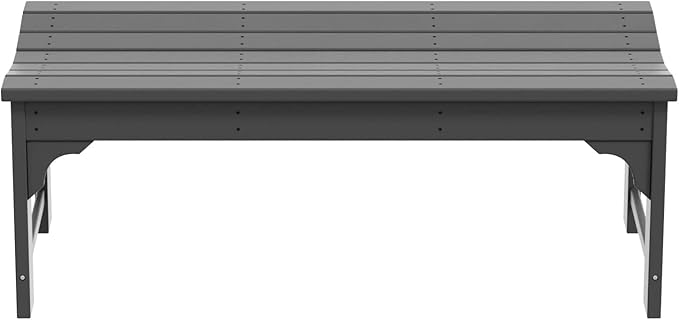 WO Home Furniture Outdoor 46" Backless HDPE Adirondack Bench, Poly Lumber Seat for Patio, Backyard, Balcony, All Weather Resistant with UV Protection, Gray