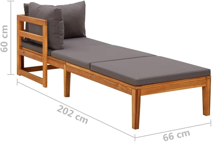 Sun Lounger with 1 Armrest,Lounge Chair Wooden,Sun Chair,Long Chairs for Outside,Pool Chaise Lounge Chair,Modern Patio Furniture,for Patio,Porch,Deck,Dark Gray Solid Acacia Wood