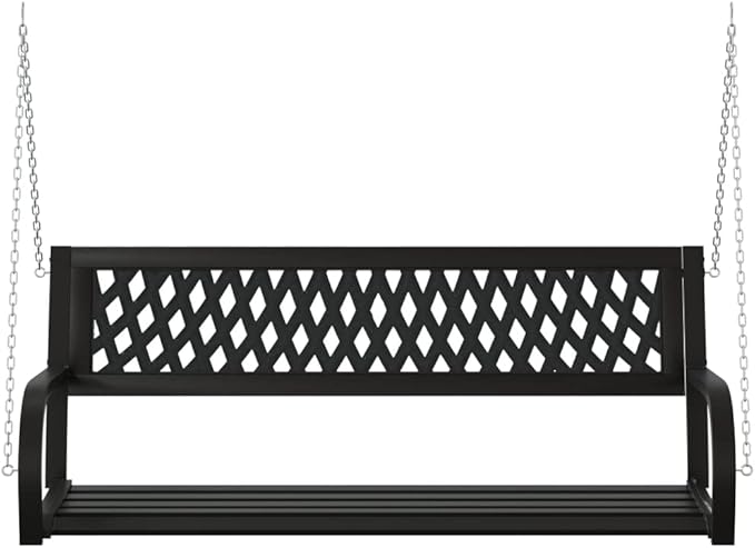 Black Steel and Plastic Garden Swing Bench for Outdoor Patio - Photo 2