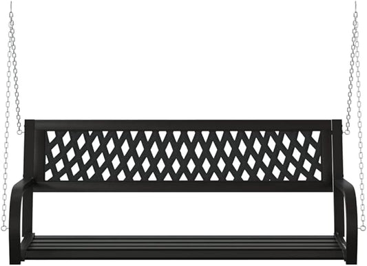 Black Steel and Plastic Garden Swing Bench for Outdoor Patio, Durable Medium Size 49.2 Inch Wide Seating with Powder Coated Finish, Weather Resistant and Easy to Clean