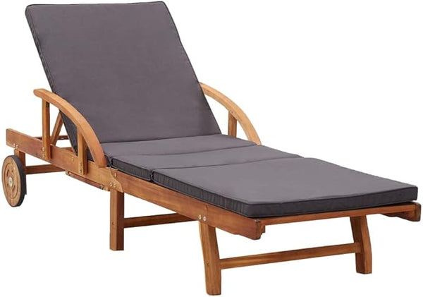 Solid Acacia Wood Sun Lounger with Cushions, Outdoor Chaise Lounge Chair for Patio Garden Poolside - Photo 1