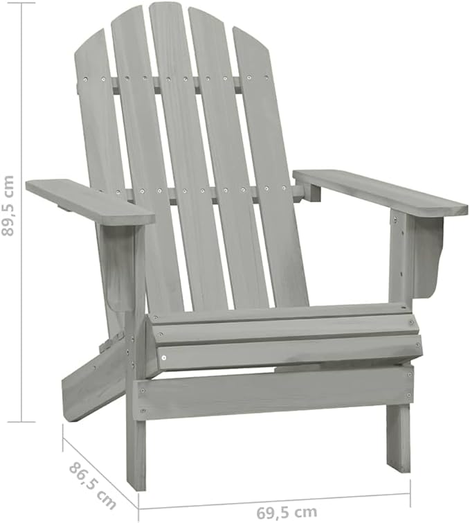 vidaXL Solid Fir Wood Patio Furniture Set, Gray Modern Adirondack Chair and Table, Comfortable and Durable, Ideal for Garden and Outdoor Lounge