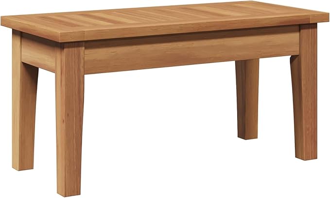 Modern Outdoor Teak Wood Garden Bench Set 2 pcs Cream and Brown Rectangular Patio Furniture with Solid Construction and Easy Assembly for Durable Seating