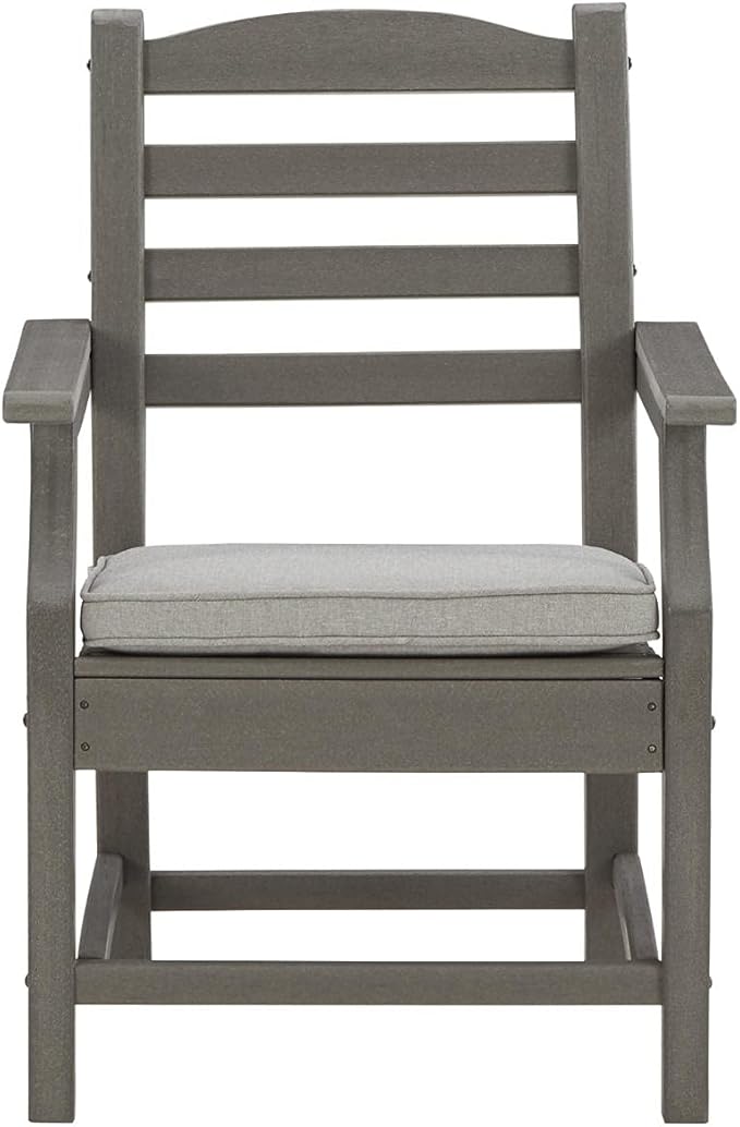 Signature Design by Ashley Visola Outdoor HDPE Dining Chair Set of 2, Durable and Weather Resistant HDPE Material, All-Weather Nuvella Fabric Seat Cushion, Gray