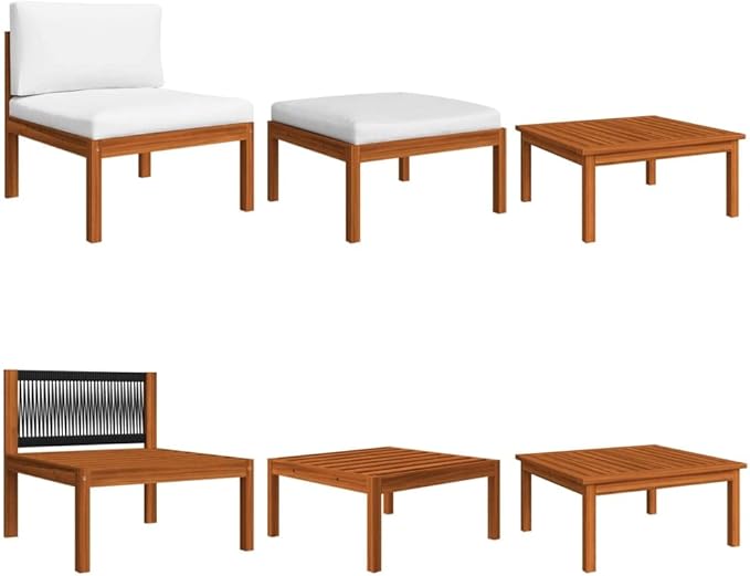 8-Piece Acacia Wood Modular Garden Lounge Set with Weather-Resistant Cushions, Cream and Brown Rustic Outdoor Furniture for Patio or Indoor Seating
