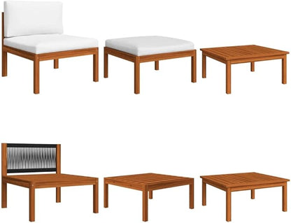 8-Piece Acacia Wood Modular Garden Lounge Set with Weather-Resistant Cushions, Cream and Brown Rustic Outdoor Furniture for Patio or Indoor Seating