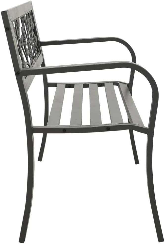 Patio Bench,Outside Bench,Yard Bench,Porch Bench,Metal Bench,Bench with Back,Park Benches,for Patio Furniture, Front Porch Decor and Outdoor Seating, 49.2" Steel Gray