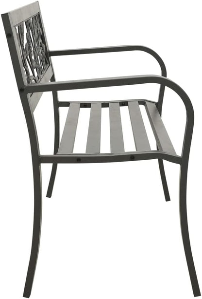 Patio Bench,Outside Bench,Yard Bench,Porch Bench,Metal Bench,Bench with Back,Park Benches,for Patio Furniture, Front Porch Decor and Outdoor Seating, 49.2" Steel Gray