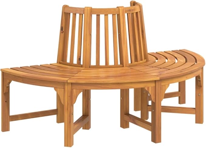 Half Round Tree Bench Outdoor Solid Eucalyptus Wood Garden Bench with Oiled Finish Spacious Seating for 3 People Rustic Design for Backyard Patio and Garden