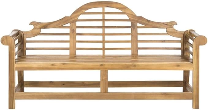 BOWERY HILL Contemporary Wood Garden Bench, Teak Finish, Classic Design, Weather-Resistant, Durable Outdoor Seating for Patio, Porch, or Garden Use