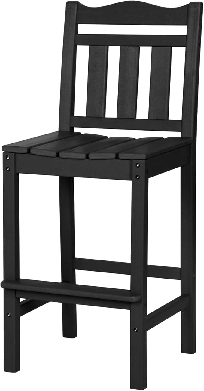 nalone Outdoor Bar Stool, HDPE Tall Adirondack Chair Bar Chair, Weather Resistance Bar Height Chairs for Balcony, Garden, Yard, Backyard (Black, Bar Chair)