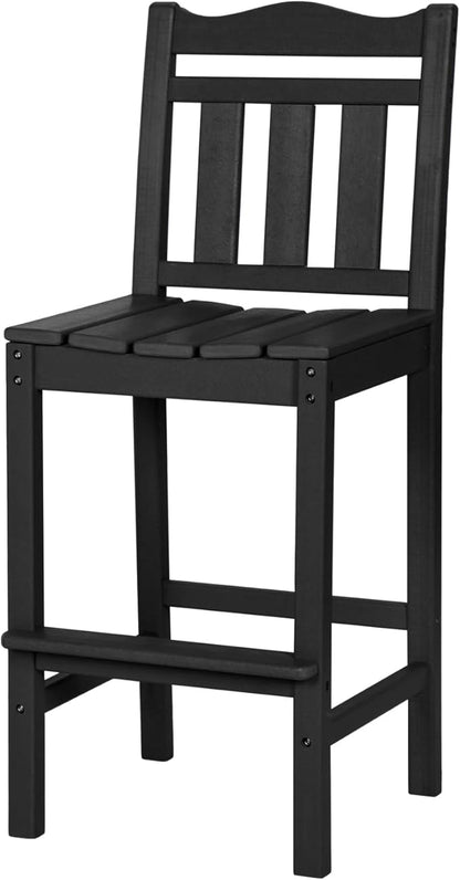 nalone Outdoor Bar Stool, HDPE Tall Adirondack Chair Bar Chair, Weather Resistance Bar Height Chairs for Balcony, Garden, Yard, Backyard (Black, Bar Chair)