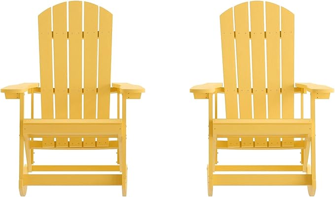Flash Furniture Savannah Poly Resin Wood Adirondack Rocking Chair - All Weather Yellow Polystyrene - Stainless Steel Hardware - Set of 2