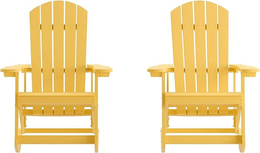Flash Furniture Savannah Poly Resin Wood Adirondack Rocking Chair - All Weather Yellow Polystyrene - Stainless Steel Hardware - Set of 2