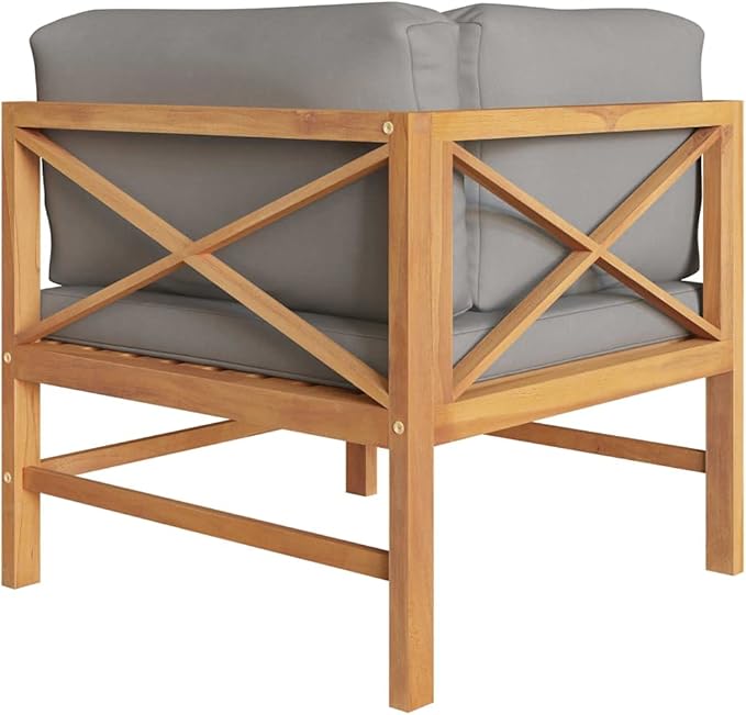 2-Seater Garden Bench with Dark Grey Cushions and Natural Teak Wood - Photo 5