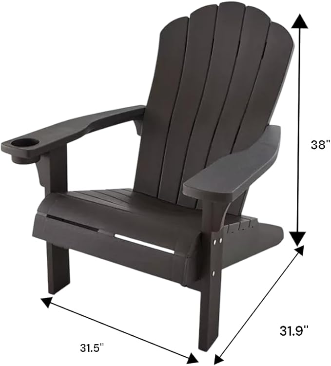 Modern Adirondack Chair with Cup Holder, Outdoor Patio Furniture (Brown)