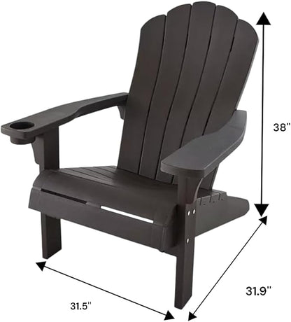 Modern Adirondack Chair with Cup Holder, Outdoor Patio Furniture (Brown)