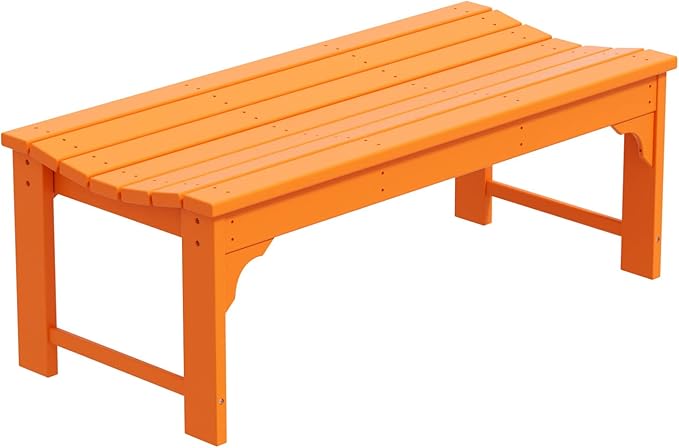 WO Home Furniture Outdoor 46" Backless HDPE Adirondack Bench, Poly Lumber Seat for Patio, Backyard, Balcony, All Weather Resistant with UV Protection, Orange