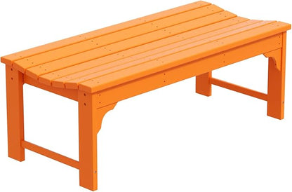 WO Home Furniture Outdoor 46" Backless HDPE Adirondack Bench, Poly Lumber Seat for Patio, Backyard, Balcony, All Weather Resistant with UV Protection, Orange