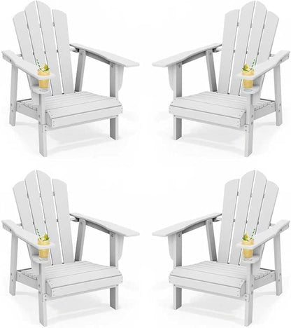 PROHIKER Adirondack Chair with Cup Holder, Plastic Patio Chair, All Weather Outdoor Chairs for Fire Pit Lawn Garden Porch Backyard (White, 4 Pack)