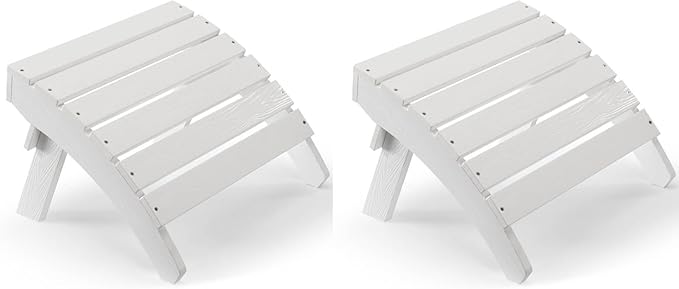 Adirondack Ottoman Set of 2, Plastic Folding Adirondack Footstool, All Weather Ottoman for Adirondack Chairs, Widely Used for Outdoor, Porch, Patio, Garden, Poolside, Fire Pits - White