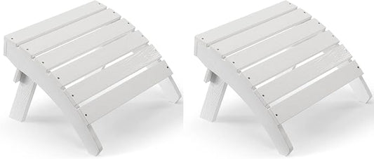 Adirondack Ottoman Set of 2, Plastic Folding Adirondack Footstool, All Weather Ottoman for Adirondack Chairs, Widely Used for Outdoor, Porch, Patio, Garden, Poolside, Fire Pits - White