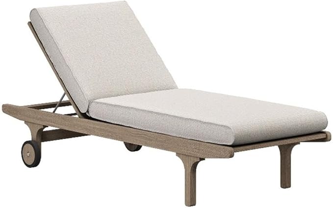 Modway Saratoga Teak Outdoor Chaise Lounge Chair in Pebble – Adjustable Wood Pool Lounge Chair with Wheels and Cushions