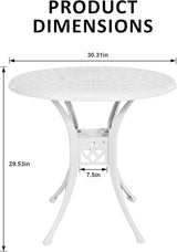 30.7" Cast Aluminum Round Patio Table, Metal Patio Dining Table with Umbrella Hole - Photo 3