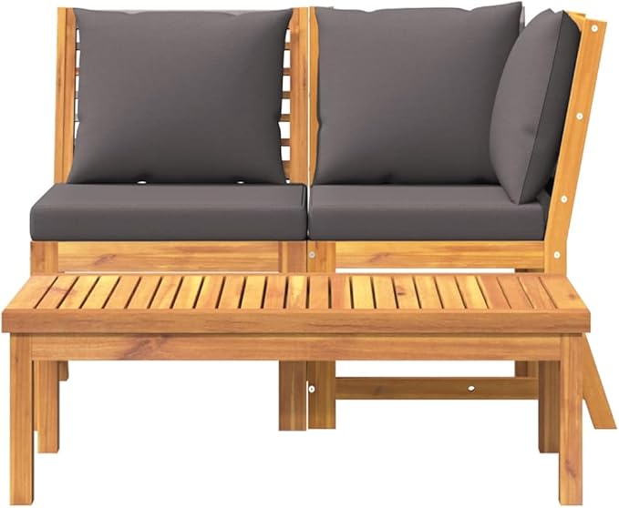 Dark Grey Solid Acacia Wood 3-Piece Garden Lounge Set with Modular Corner Sofa Middle Sofa and Coffee Table for Patio - Photo 4