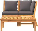 Dark Grey Solid Acacia Wood 3-Piece Garden Lounge Set with Modular Corner Sofa Middle Sofa and Coffee Table for Patio - Photo 4
