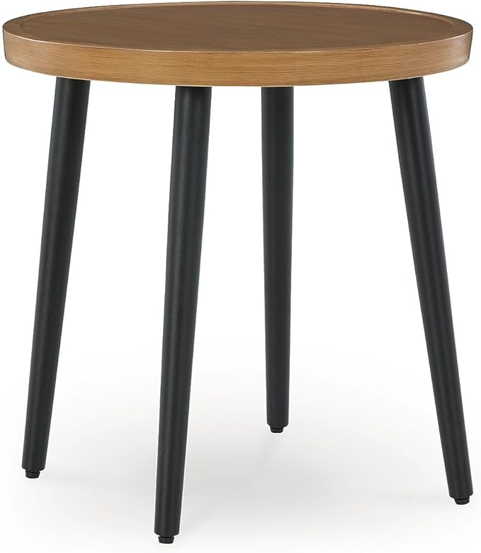 Signature Design by Ashley Horizon Hall Casual Outdoor End Table with 4 Legs, Light Brown & Black - Photo 1
