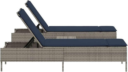 3-Piece Patio Sun Lounger Set with Side Table, Extra Long Adjustable Reclining Pool Chaise Lounge Chairs, Weather-Resistant PE Rattan for Garden, Backyard, Poolside, Grey