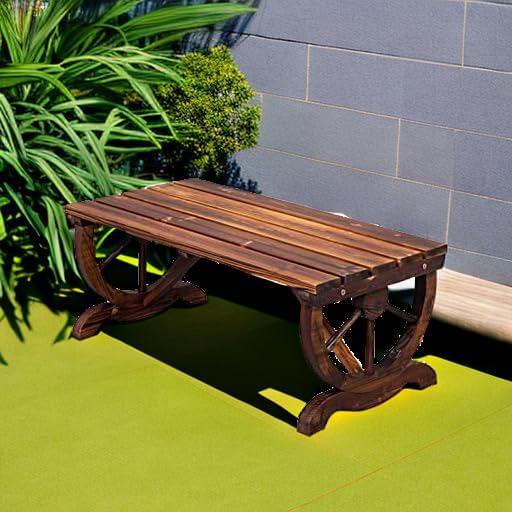 Outvita Wooden Garden Bench, Outdoor Rustic Wagon Wheel Bench with Carbonized Finish & Fir Construction for Garden Porch Backyard Patio Park, Seats 2 Person Brown