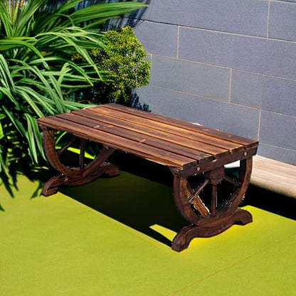 Outvita Wooden Garden Bench, Outdoor Rustic Wagon Wheel Bench with Carbonized Finish & Fir Construction for Garden Porch Backyard Patio Park, Seats 2 Person Brown