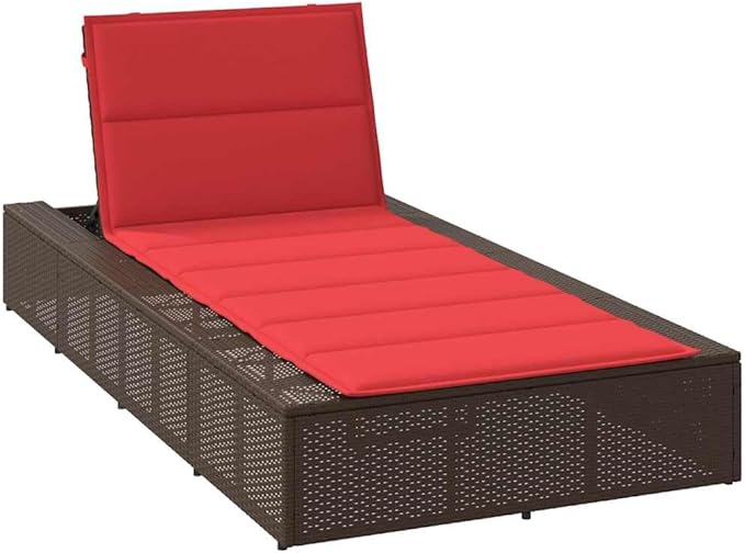 Brown Poly Rattan Outdoor Chaise Lounge 39.4 x 32.6 x 31.1 in Adjustable Backrest & Armrest for Patio Poolside Sunbathing, Garden Backyard Backyard Relaxation