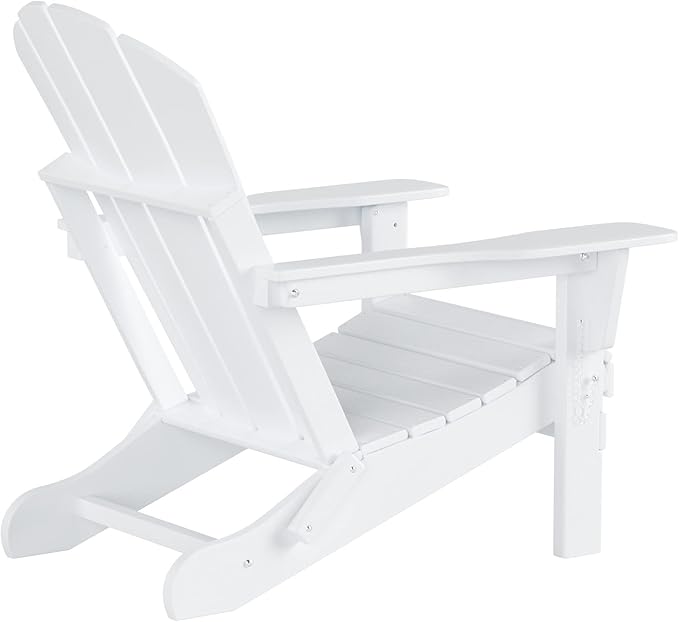 WO Home Furniture 3pc Set - HDPE Poly Adirondack Chair with Ottoman/Footrest and Square Side Table, All Weather and UV Resistant for Outdoor Patio Backyard, Garden, White