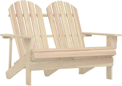 Solid Fir Wood Adirondack Chair 2-Seater Ergonomic Design Natural Finish Outdoor Patio Furniture Durable Construction Weather Resistant Rustic Style