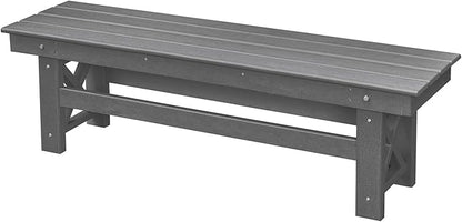 HDPE Outdoor Bench, 55" Patio Bench Outdoor Furniture, Poly Lumber Adirondack Benches, Fade-Resistant HDPE Garden Backless Benches for Park, Poolside, Porch, Smoke Gray