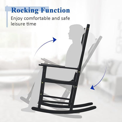 Tangkula Acacia Wood Porch Rocking Chair Set, Wooden Rocking Chair Rocker with High Back & Armrest for Indoor Outdoor Use, Patio Rocker for Garden Lawn Balcony Backyard Poolside (2, Black)