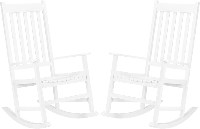 Outdoor Porch Rocker Chairs,Weather Resistant Wood Rocking Chair for Adults,Modern Rocking Accent Chairs,Indoor Outside Furniture Rocker,with Armrest,for Garden Lawn Backyard Poolside Deck (White)