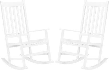 VINGLI 2PCS Wood Rocking Chairs Relaxing Rocker Real Wood High Back Seat for Deck, Garden, Backyard, Porch, Indoor or Outdoor Use, White