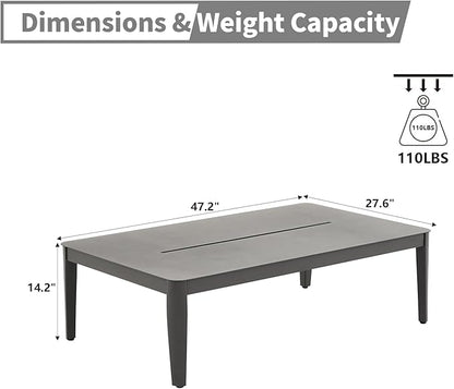 Patio Coffee Table Rectangle Outdoor Coffee Table for Outside All-Weather Aluminum Outdoor Coffee Tables for Balcony Garden Lawn, Grey