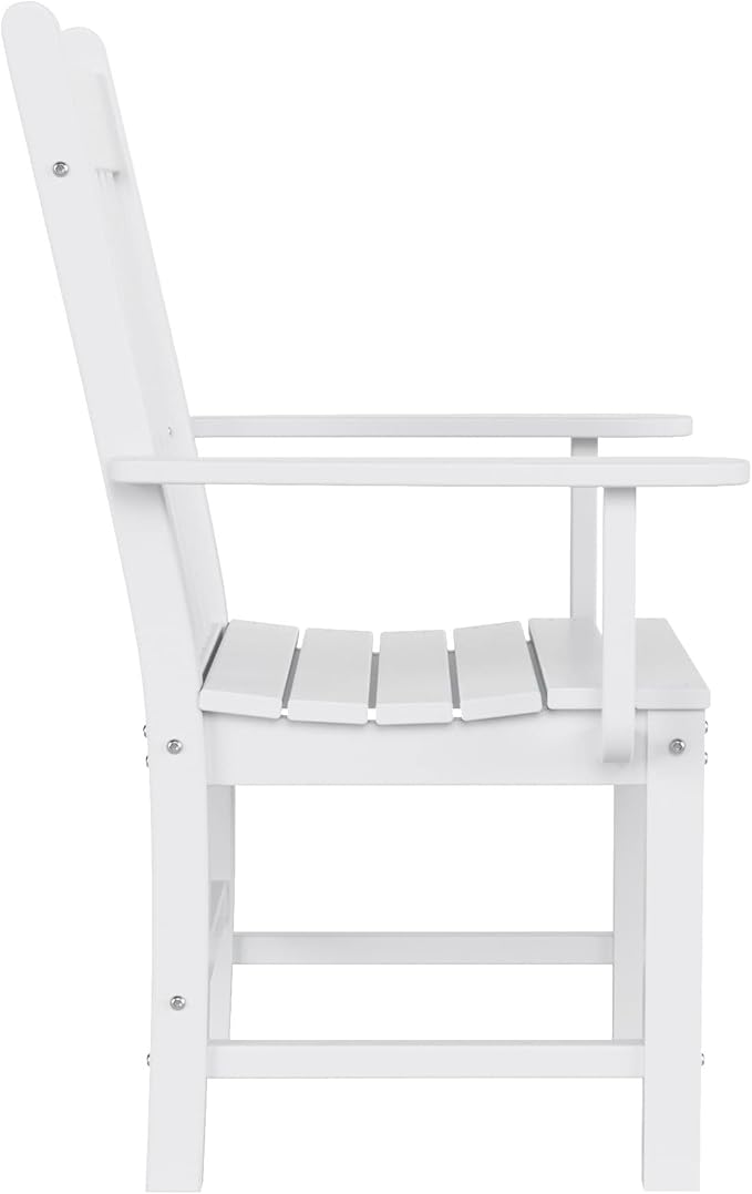 WestinTrends Malibu Classic Outdoor Dining Chairs with Arms, All Weather Poly Lumber Adirondack Patio Chairs Restaurant Bistro Chairs Support 350 LBS, Arched Backrest and Curved Seat, White